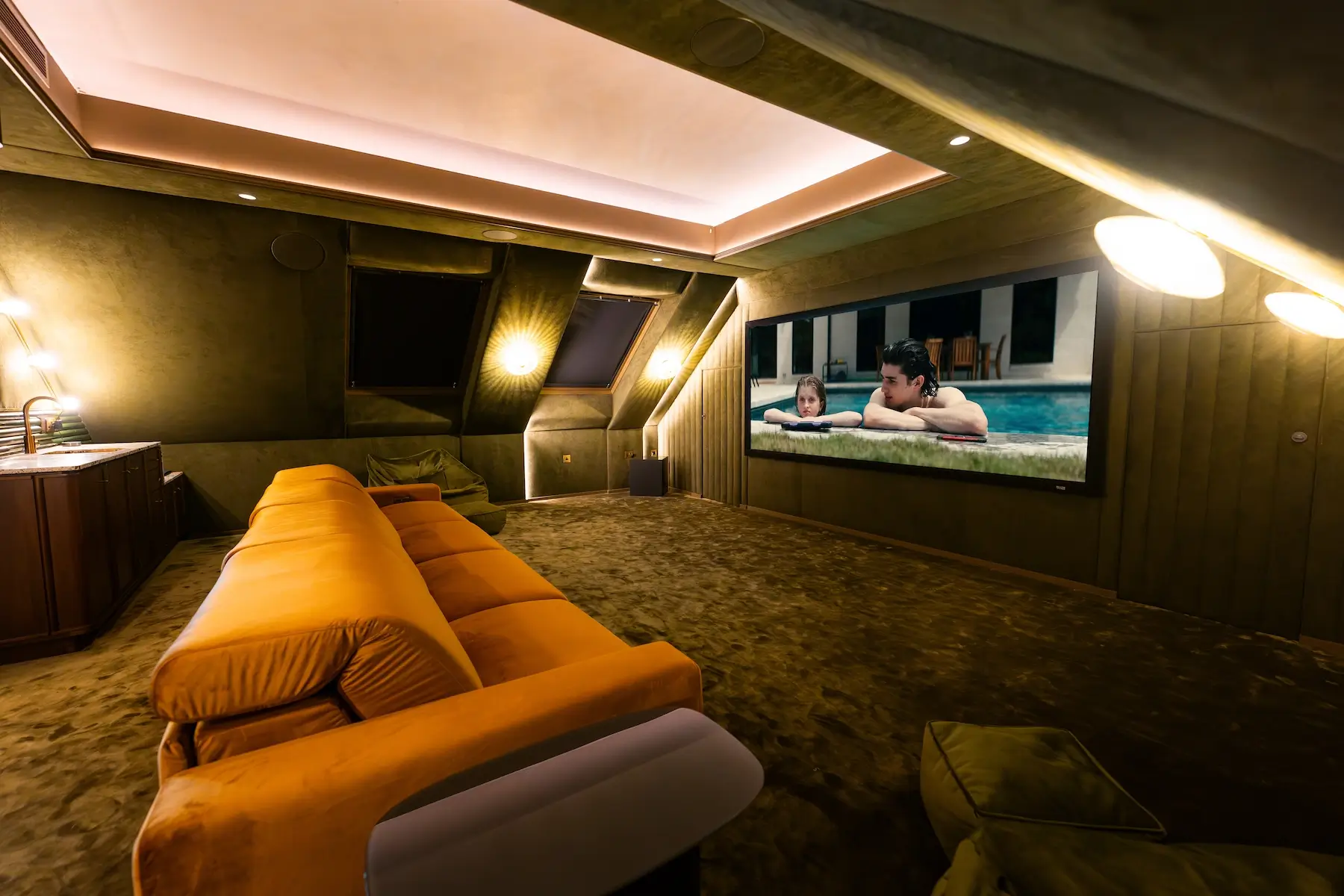 Right side view of a cinema room in a Buckinghamshire property featuring Lutron installation