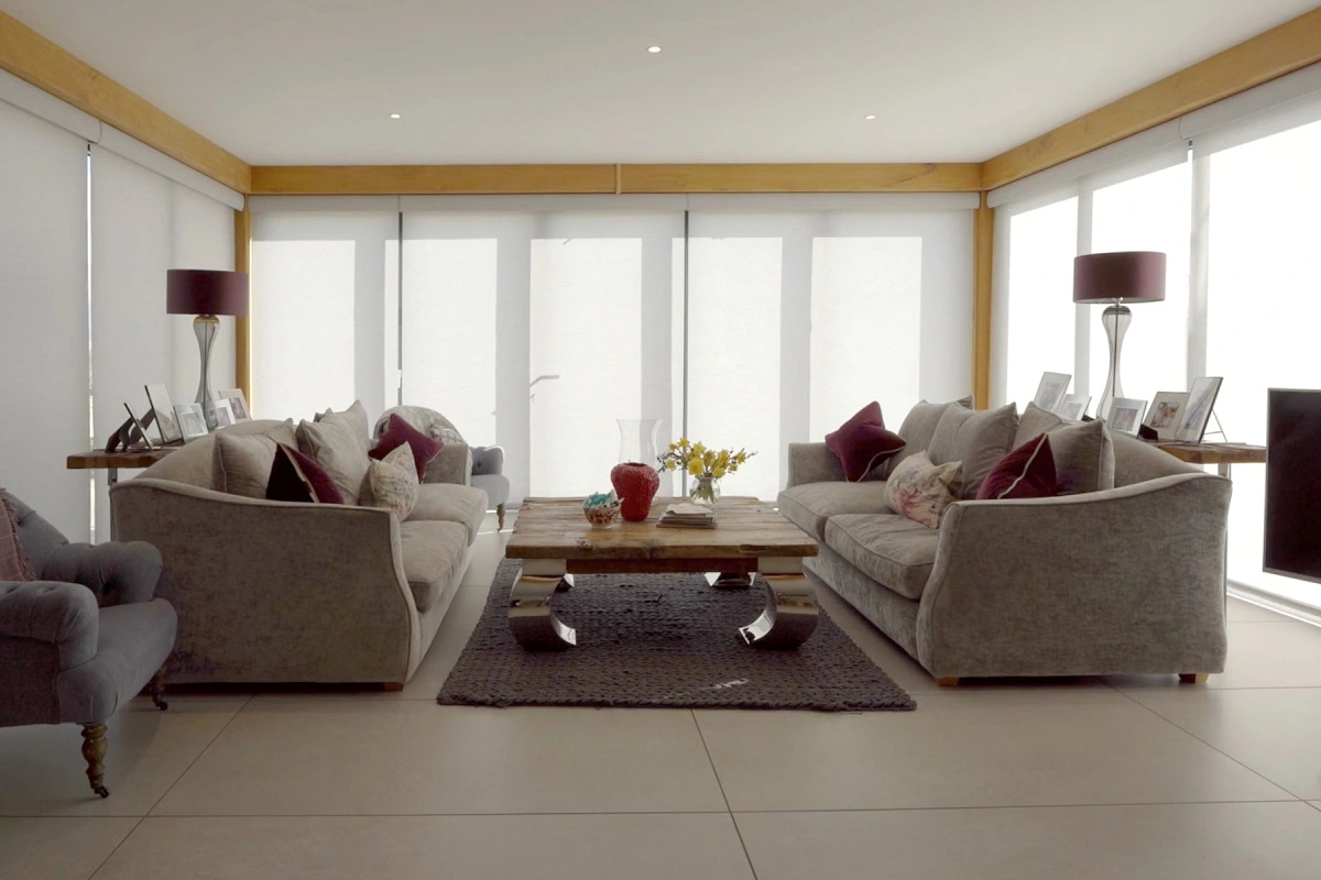 Living room in a Leeds property with Lutron blinds closed