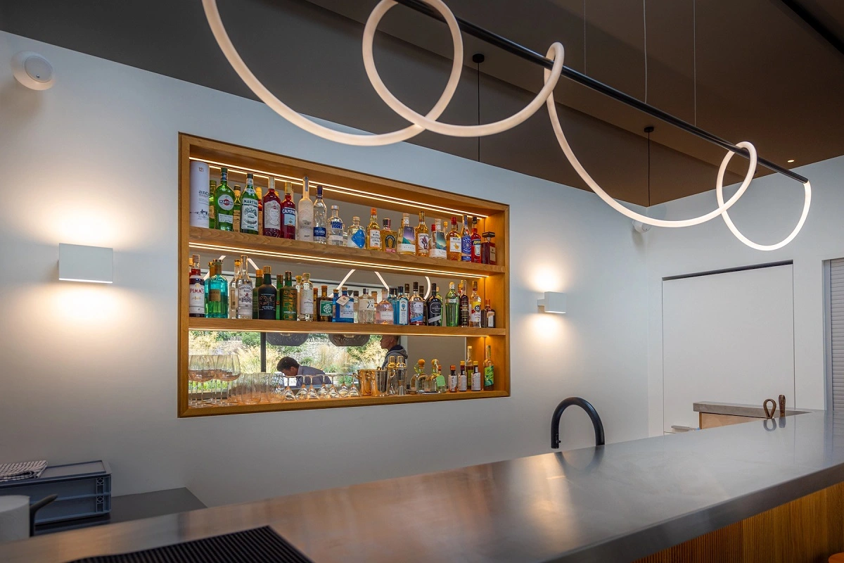 Lutron installation in the Cotswolds – bar area Bar area in a Cotswolds property featuring Lutron installation