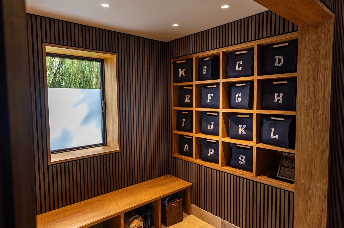 Lutron installation in the Cotswolds – locker area Locker area in a Cotswolds property featuring Lutron installation